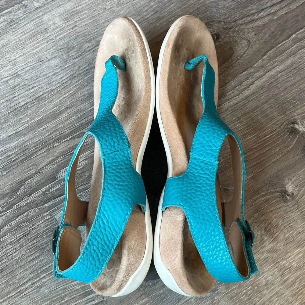 Vionic Terra Toe-Post Orthotic Leather Sandals Lake‎ Blue Womens 7 UK 5 E 38